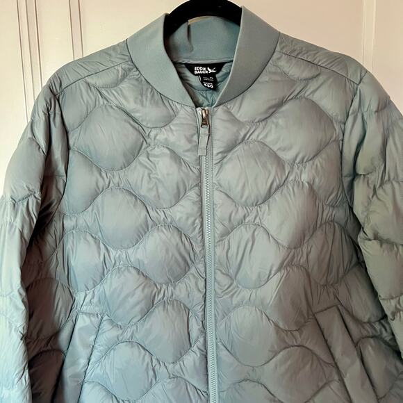 Eddie Bauer Shaw Quilted Puffer Bomber Jacket Dusty Blue SZ PL - Picture 4 of 6